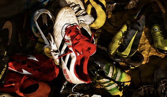 A pile of donated football boots