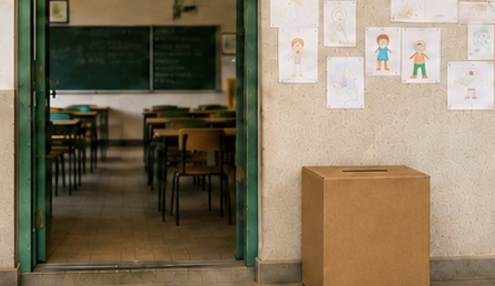 A Kicks Box collection box at a classroom entrance